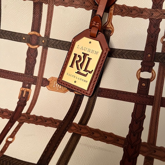 Lauren Ralph Lauren Brown and Cream Large Equestrian Style Tote and Wristlet EUC - Picture 9 of 15